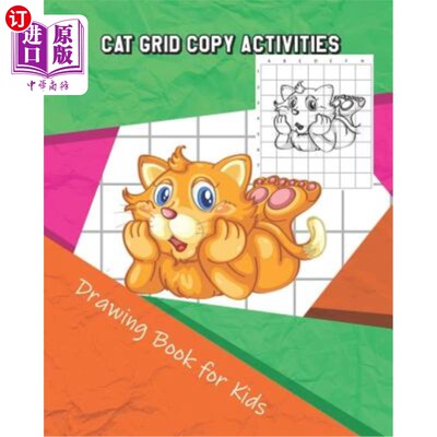 海外直订Cat Grid Copy Activities: Drawing and Coloring Book for Kids (Education Game for 猫格子复制活动：儿童画册（