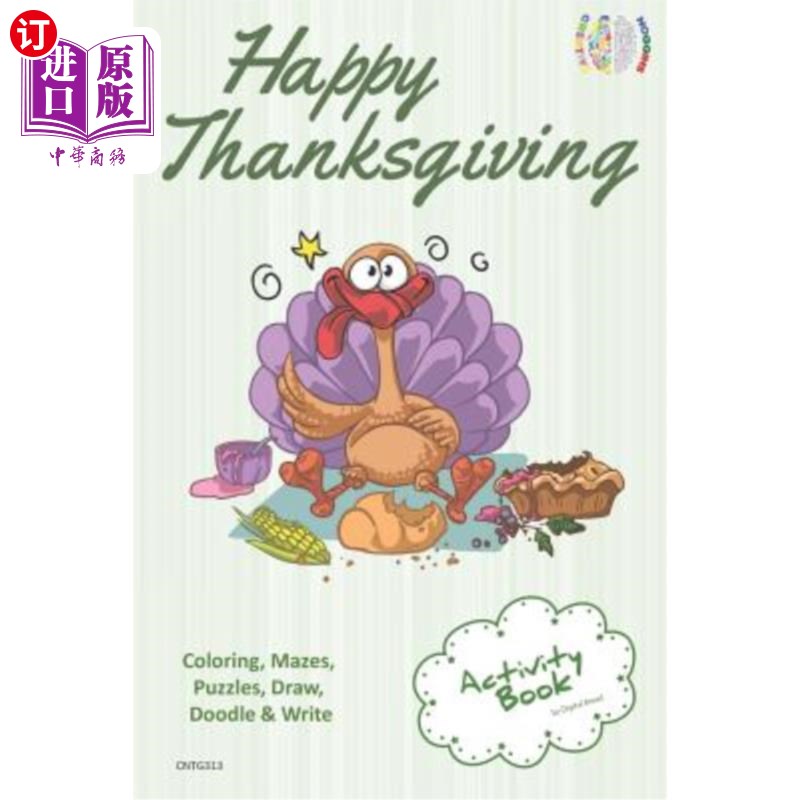 海外直订Happy Thanksgiving Activity Book for Creative Noggins: Coloring, Mazes, Puzzles, 创意诺金斯感恩节快乐活动书