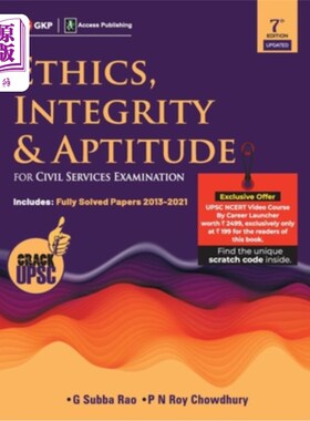 海外直订Ethics, Integrity & Aptitude (For Civil Services Examination) 7ed 道德、诚信与天资(公务员考试)7版