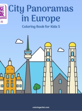 海外直订City Panoramas in Europe Coloring Book for Kids 5 欧洲城市全景儿童彩色书5