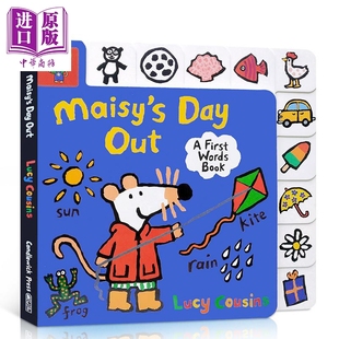 First 英文原版 Maisy Words Day 纸板书 Book 3岁 美版 Out 低幼亲子互动启蒙绘本 预售 中商? 小鼠波波异形书野外单词书