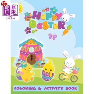 海外直订Happy Easter Coloring & Activity Book: Bunnies, Lambs, Peeps and Eggs to Color,  快乐复活节着色和活动书:兔
