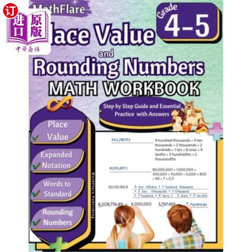 海外直订Place Value and Expanded Notations Math Workbook 4th and 5th Grade: Place Value  位置值和扩展符号数学练习册