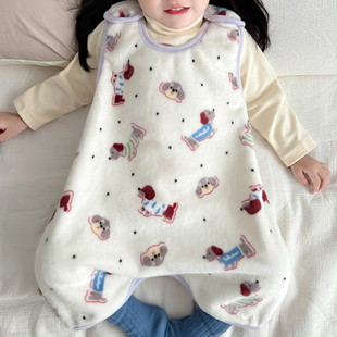 宝宝睡袋秋冬珊瑚绒婴儿童背心护肚防踢被法兰绒无袖连体睡衣四季