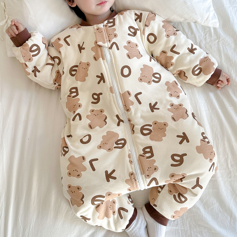 宝宝睡袋纯棉秋冬加厚夹棉连体衣