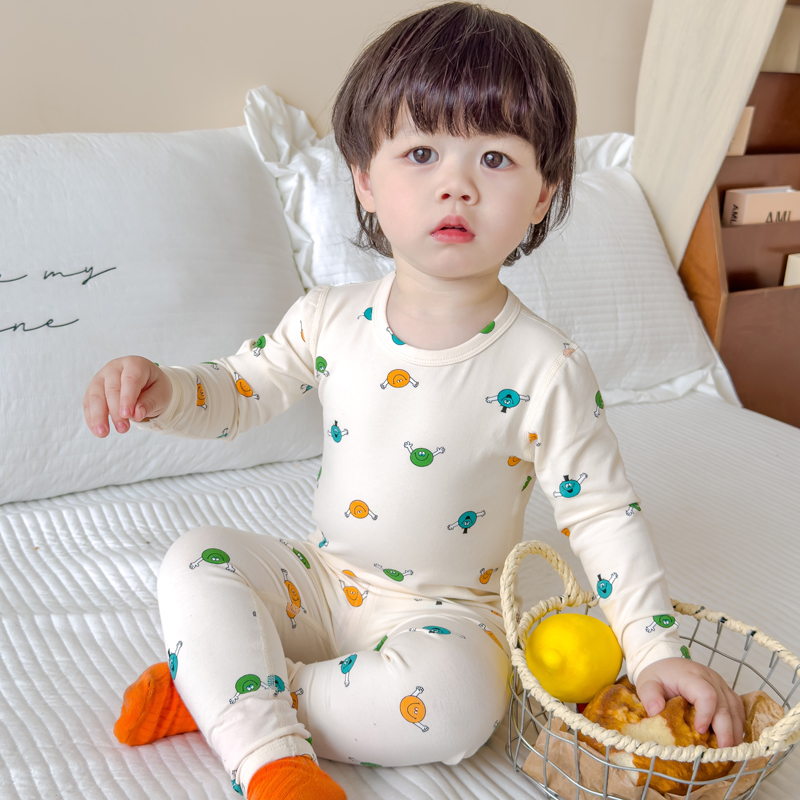 宝宝家居服春秋薄款宝宝莱卡棉儿童秋衣套装纯棉无骨男童女童睡衣