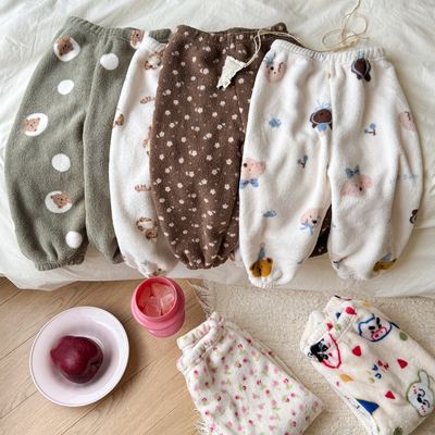 韩系亲子款法兰绒保暖柔软家居裤