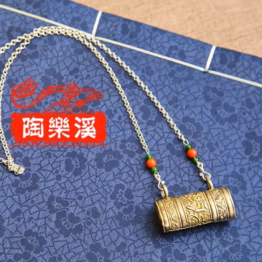 陶乐溪 国风老古董 可以打开的凤穿牡丹鎏金老银锁信筒手工银项链