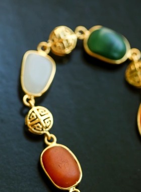 陶乐溪|福禄寿三色和田小籽戒指手链坠子套装 带证书【橙黄橘绿】