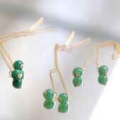 青荇 陶乐溪 古典满绿翡翠圆珠14K金耳线 穿搭首饰 新中式