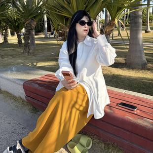 宽松纯色长袖 气质上衣A535 女胖MM蕾丝衬衫 大码 南法假日 春新款