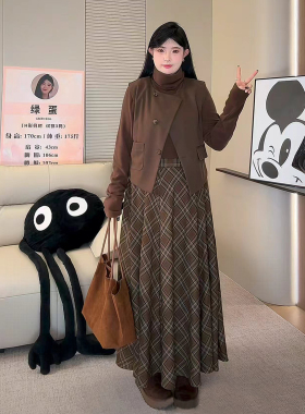 ◆ins博主款！超重磅◆复古马甲三件套冬款格子半身裙套装W1413