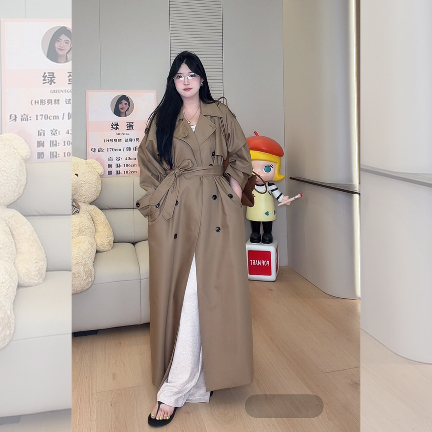 复古大码双排扣风衣女图片