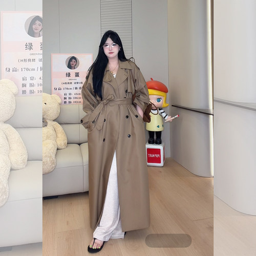 复古大码双排扣风衣女