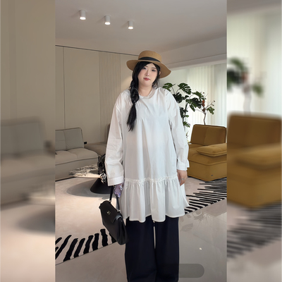 ◆轻柔定律◆W1471春新款大码女装慵懒感休闲圆领长款上衣长袖T恤