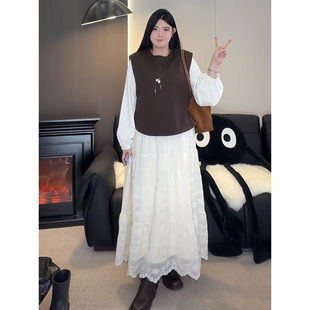 9015减龄加绒蕾丝裙套装 神 冬加厚纯色马甲两件套 氛围感