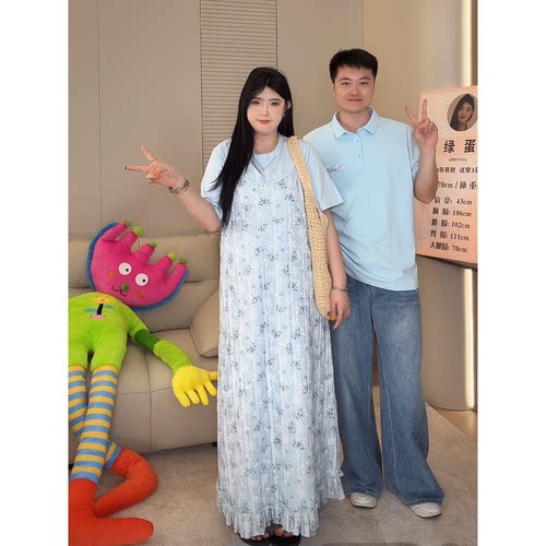 ◆热恋心动！夏日Sparkling◆高个子私服碎花情侣吊带裙T恤W1513
