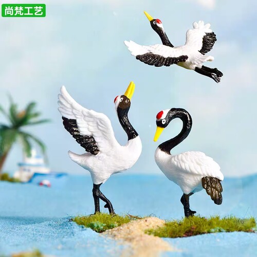 仿真丹顶鹤微景盆景假山造景摆件