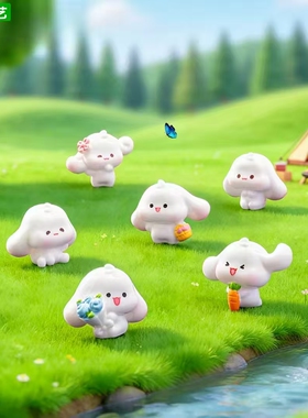 微景观可爱春游花篮小兔造景摆件