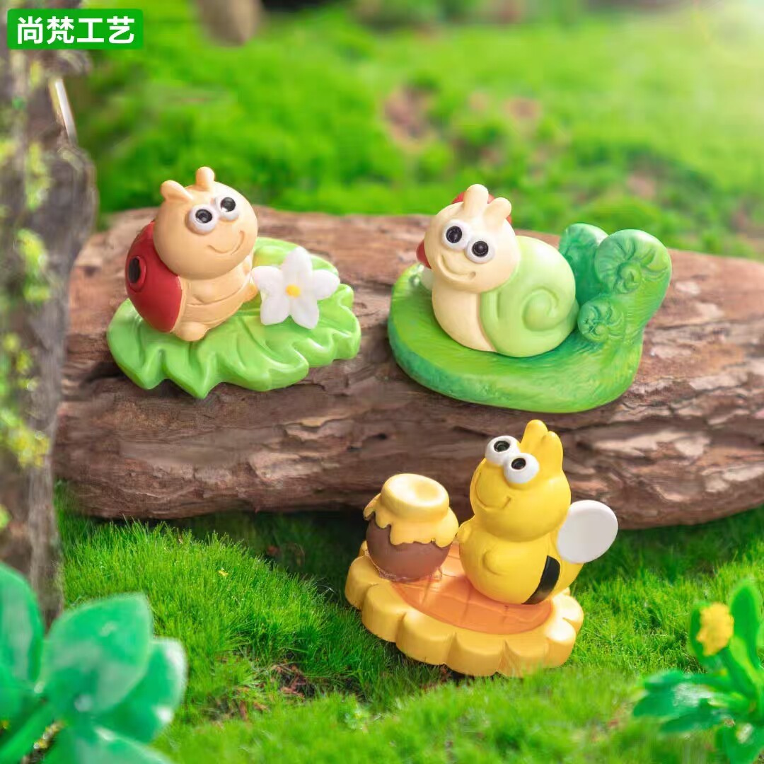 跨境可爱蜗牛蜜蜂瓢虫三件套 园艺造景diy装饰品配件微景观小摆件