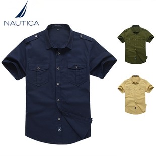 诺帝卡2024新品 夏季 纯色短袖 衬衣 nautica 衬衫 休闲男士