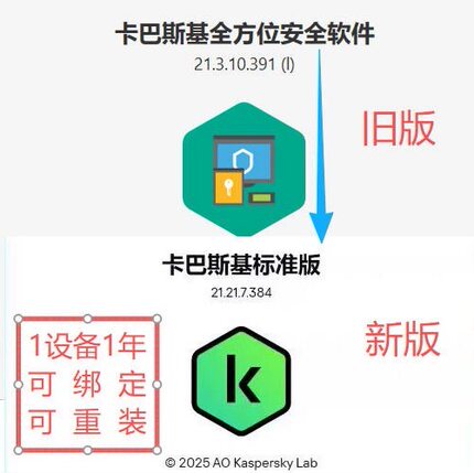 卡巴斯基全方位安全软件标准版2025电脑杀毒1设备1年可绑定可重装