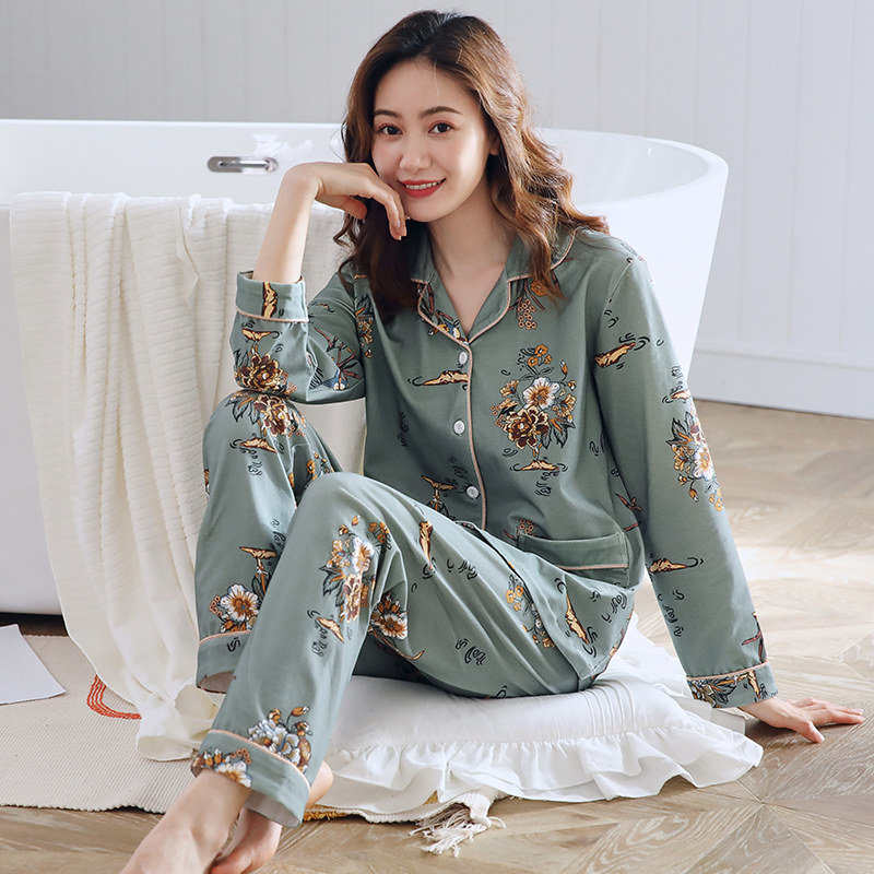 睡衣女秋季纯棉长袖长裤秋天女装睡衣/家居服套装