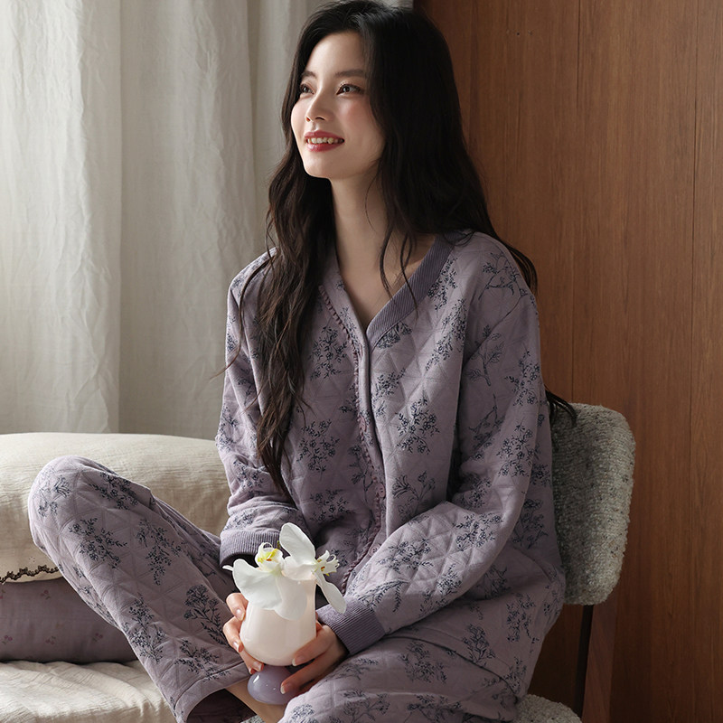 空气棉睡衣女士春秋季秋款加厚加睡衣/家居服套装