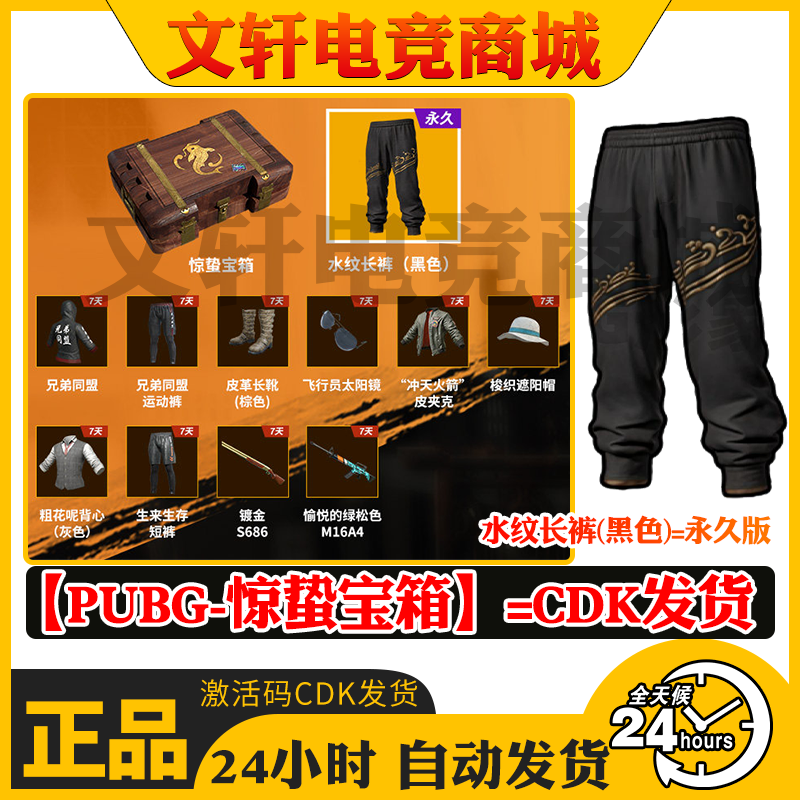 Pubg绝地求生裤惊蛰宝箱水纹长裤黑色运动长裤宝箱端游CDK兑换码图片