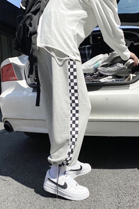 早秋季宽松百搭潮牌拼接格子休闲九分卫裤 TY030 P50 控68图片