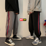港风新款百搭条纹拉链加绒卫裤TY044，男装休闲裤，星座512A（原616）