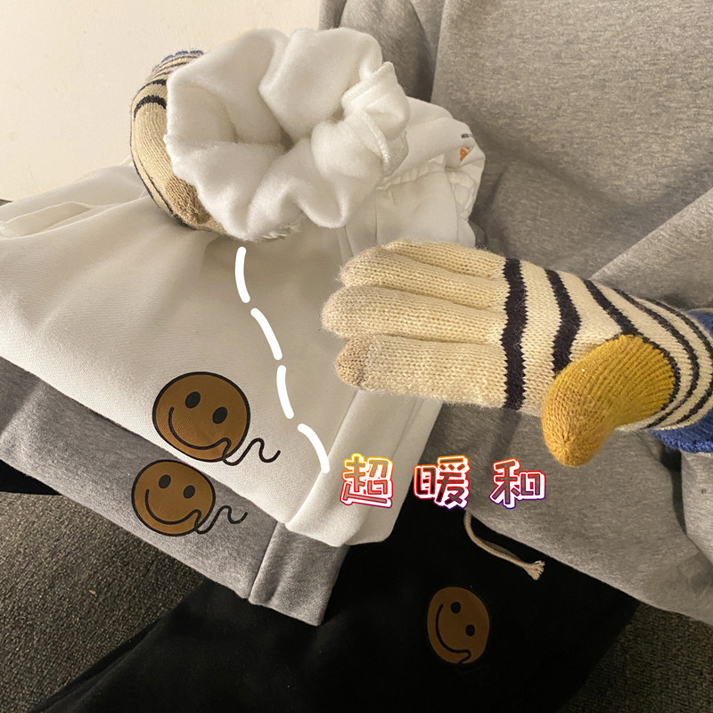 港风新款百搭笑脸魔术贴加绒卫裤TY046P55控68,男装休闲裤,星座512A（原616）