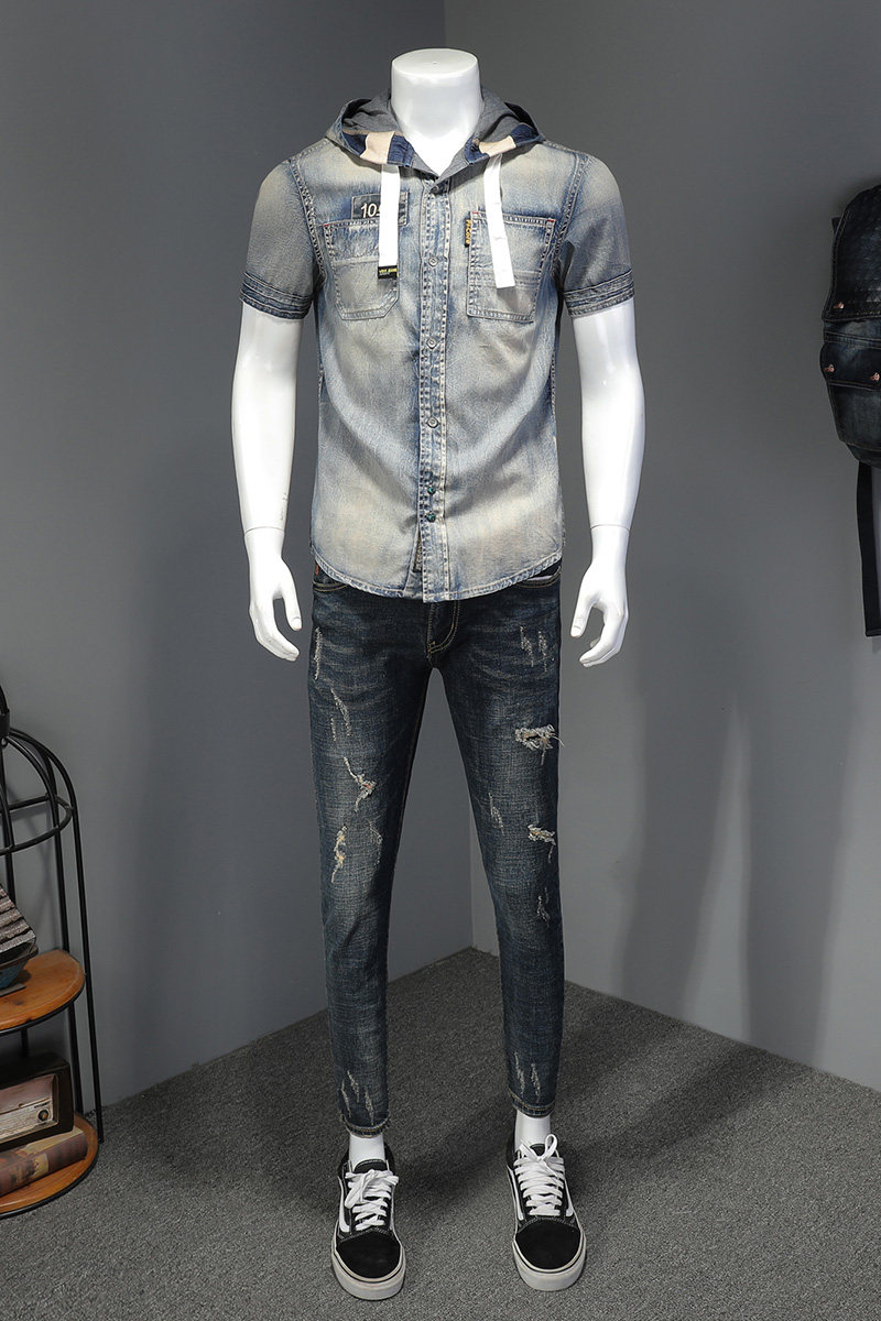 Z男印花字母牛仔短袖QT5027/DX15145/P120,男装夹克,钱塘730-1