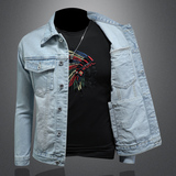 730/N9032/P145浅色翻领简约牛仔夹克外套男士修身短款金属牛仔衣，男装夹克，钱塘730-1