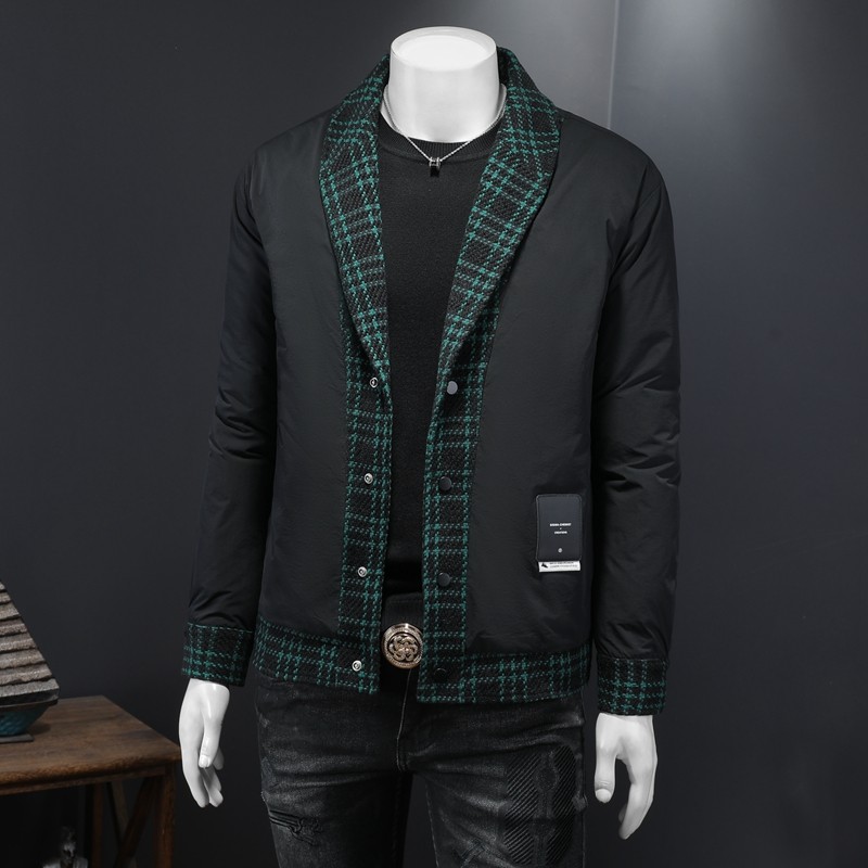 新风格冬季新款呢料拼接青果领羽绒服男士修身730/T88023/P280，男装羽绒服，钱塘730-1