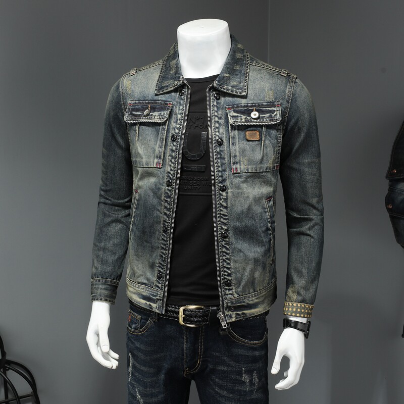 秋天730/H4000/P195高品质牛仔衣复古色拉链牛仔服,男装工装外套,钱塘730-1