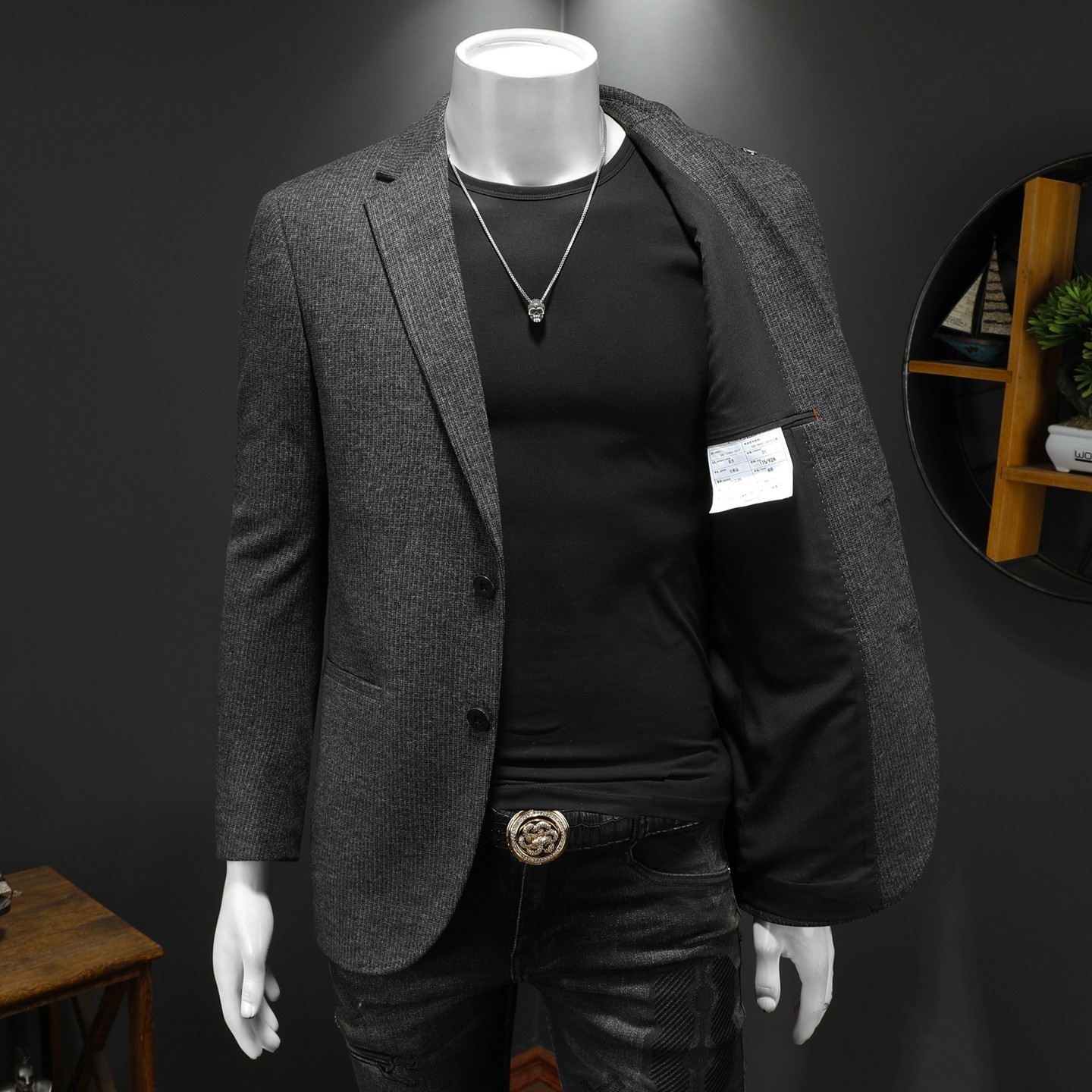 XZ88022/P195新醋酸羊毛西服外套男商务休闲单西上衣竖暗条纹,男装西服,钱塘730-1