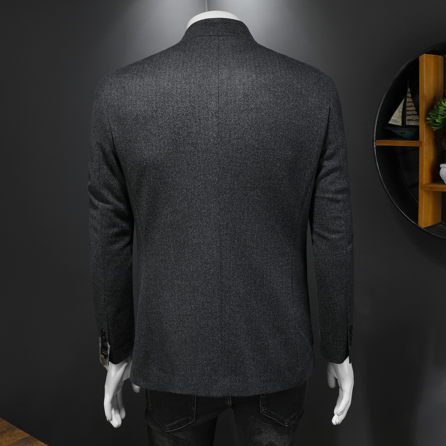 XZ88021/P195五粒扣羊毛混纺西服外套男商务立领单西上衣中山装帅,男装西服,钱塘730-1