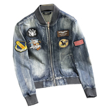 秋徽章棒球领刺绣牛仔服休闲修身牛仔外套男士H206209/P220沙发，男装夹克，钱塘730-1