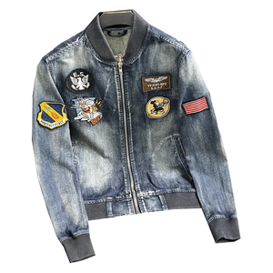 秋徽章棒球领刺绣牛仔服休闲修身牛仔外套男士H206209/P220 沙发图片