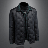 新风格冬款呢料拼接假两件羽绒服男士修身质量好730/T88027/P280，男装羽绒服，钱塘730-1