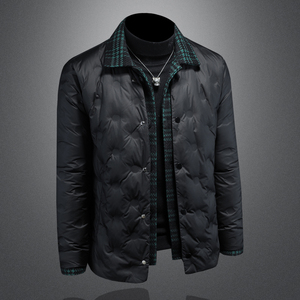 新风格冬款呢料拼接假两件羽绒服男士修身质量好730/T88027/P280图片