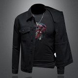 730/N9033/P145黑色金属标翻领牛仔夹克外套男士短款黑色牛仔衣，男装夹克，钱塘730-1