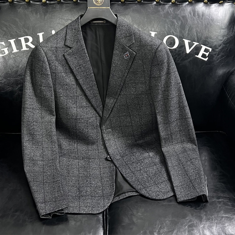 XZ88132/P175新羊毛混纺西服外套男商务休闲单西上衣格子暗纹,男装西服,钱塘730-1