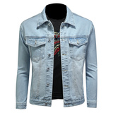 730/N9032/P145浅色翻领简约牛仔夹克外套男士修身短款金属牛仔衣，男装夹克，钱塘730-1