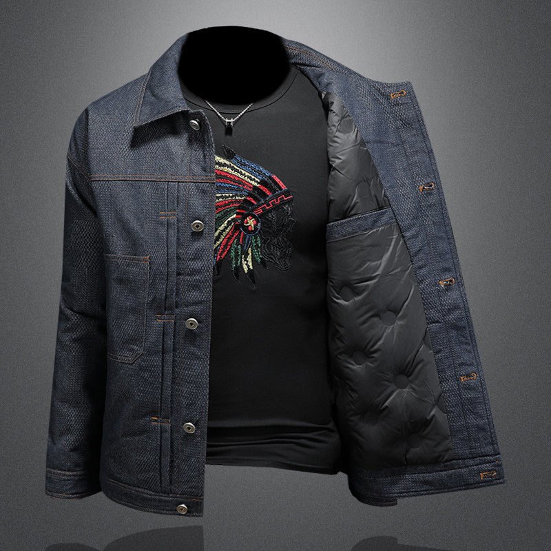 冬季新款不褪色牛仔羽绒服保暖工装多口袋牛仔羽绒男T88014/P280,男装羽绒服,钱塘730-1