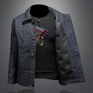 冬季新款不褪色牛仔羽绒服保暖工装多口袋牛仔羽绒男T88014/P280图片