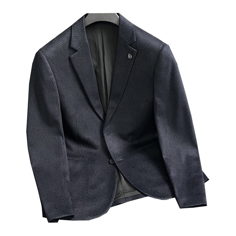 XZ88123/P185羊毛混纺西服外套男商务休闲单西上衣字母暗纹藏青色,男装西服,钱塘730-1