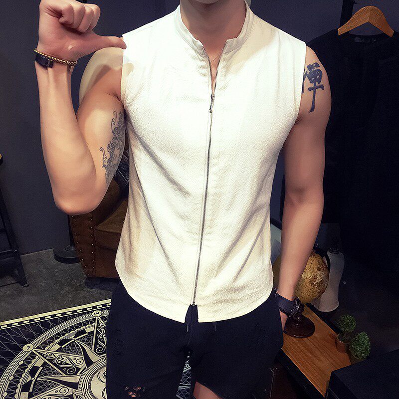 棉麻修身拉链马甲男士QT5027/MJ211/P60 主推图片