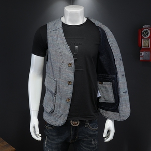 QT5027/MJ616/P150 定制彩点复古工装大口袋小马甲男士英伦风图片